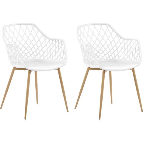 Conjunto de 2 sillas de comedor blanco madera clara sintético respaldo red Nashua (1/5)