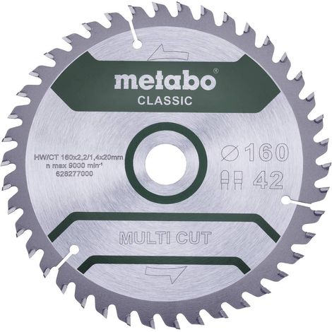 Metabo – Lame de scie circulaire 160mm 628277000 – Ø alésage 20mm – Épaisseur 1.4mm – 42 dents pour bois dur et stratifié