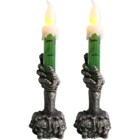 Bougeoir en forme de crâne d'halloween, lampe éclairée d'halloween, squelette fantôme main,vert (1/5)