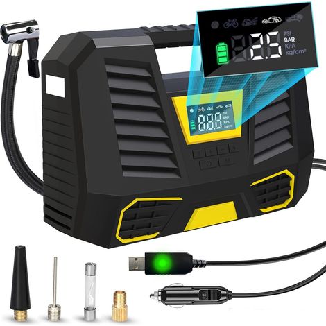 Compresseur à Air Portatif, Gonfleur Pneus Voiture, Mini Compresseur Pneu 12V,Pompe Pneus avec écran LCD Numérique Lampe LED,Compresseur Electrique pour Voiture Velo Moto (1/5)