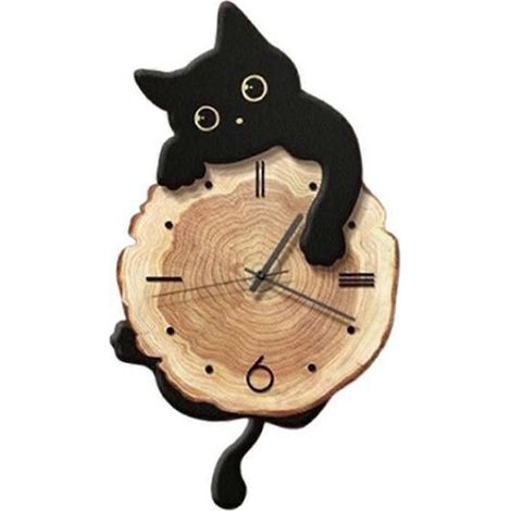 Horloge murale décorative chat amusant, élégante et mignonne, à pendule, pour chambre à coucher, chambre d'enfant, décoration intérieure, cadeau A (1/5)