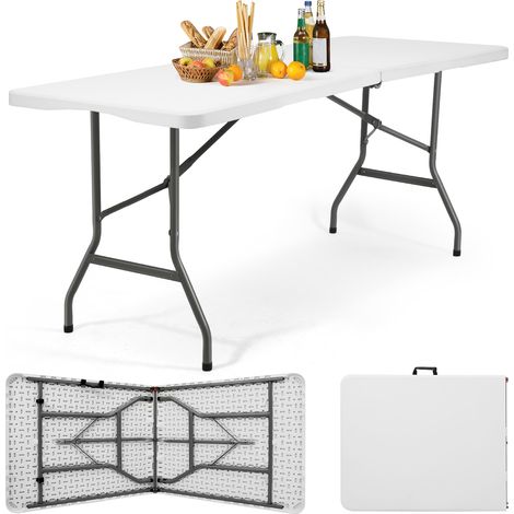 Sekey Buffettisch Tisch Klappbar Kunststoff Campingtisch mit Tragegriff Partytisch Klapptisch Gartentisch für Garten Terrasse und Balkon, 180x74 cm, Weiß (1/5)