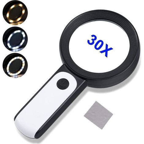 Loupe de lecture, loupe 30X avec loupe de poche à 18 lumières LED pour les personnes âgées, les enfants, les horlogers, les loisirs créatifs, les pièces de monnaie, les timbres