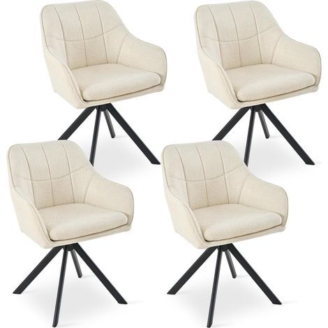 360° swivel dining chairs with ergonomic backrest, double extra-thick seat and sturdy metal base - Set of 4 - white-Chenille