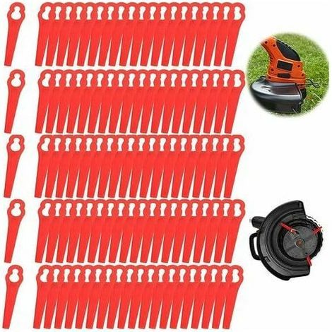 100 Lames Plastique Rouge pour Coupe-Bordure Tondeuse Gazon, Remplacement Compatible Florabest FRTA 20 A1 et 18B2, Accessoires Découpe Herbe Résistants, Lot de 100 Pièces (1/4)