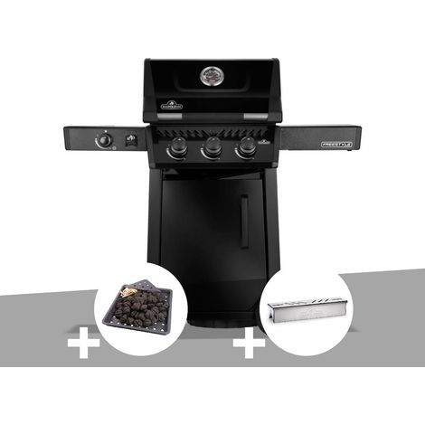 Barbecue gaz Freestyle 365 noir 3 brûleurs et 1 réchaud latéral + Plateau charbon + Boitier de fumage - Napoléon