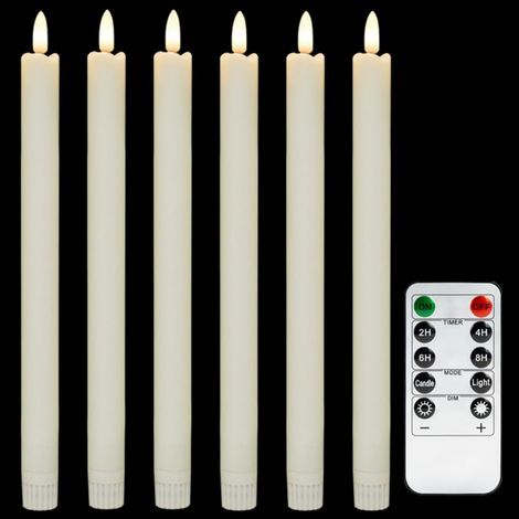 Juego de 6 guirnaldas de luces LED a pilas con mando a distancia, 16 cm, llama parpadeante color marfil, decoración navideña y de interiores. (1/5)