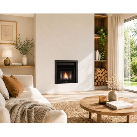 Punto Fuoco – Insert à granules ventilé 8.5 kW – Volume de chauffe 200 m3 – Ventilation frontale – Foyer en acier – Télécommande incluse (1/5)