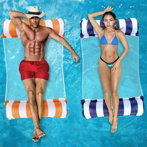 Hamac flottant ou tapis de piscine X2, taille adulte, gonflable, 4 en 1, multifonctionnel, pour nager, pour s'amuser et se détendre. (1/5)