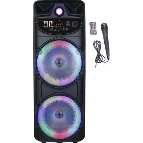Enceinte nomade lumineuse 1000 W – Bluetooth V5.0 – Autonomie 2 à 3 h – Fonction karaoké – Entrées micro 6,5 mm – Inovalley