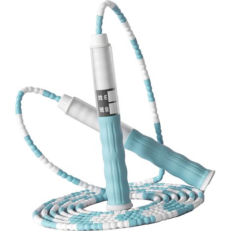 Corde à sauter en bambou à longueur ajustable avec perles et poignée en silicone pour enfants et étudiants (1/2)