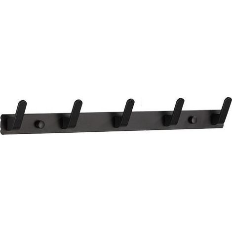 Lntyq Door Towels Hook, Door-coats Stickers with 5 Hooks, 43,5 x 3 cm Door-hanger Black Modern, A Package of 2 (1/3)
