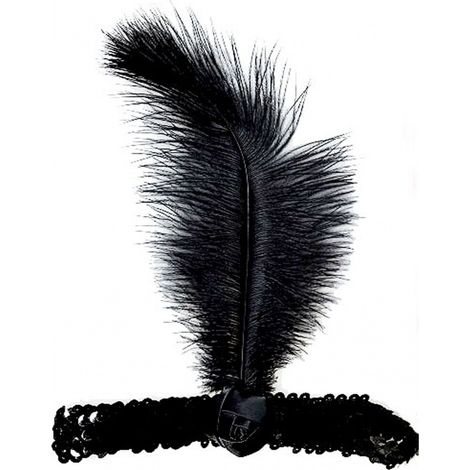 Diadema con pluma, estilo años 20, color negro, 1 unidad.