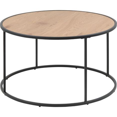 Mesa de centro Norsica Sevferi 188, Negro + Roble salvaje, 45x0x0cm, Diámetro: 80, MDF, Redonda