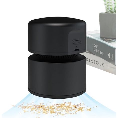 Mini aspirateur de bureau - Batterie 1800 mAh - 2 niveaux d'aspiration - Rechargeable par USB - Aspirateur pour clavier de bureau - 10,5 x 8 cm - Noir (1/5)