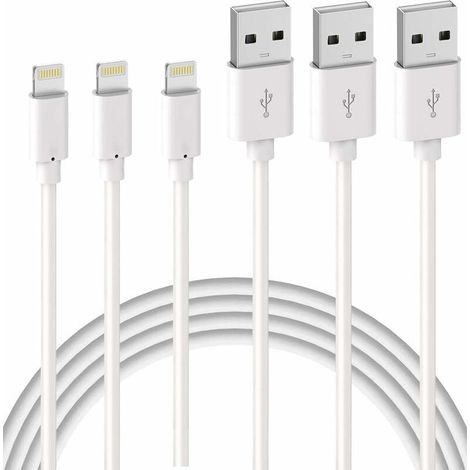3er-Pack 2 m iPhone-Ladekabel [MFi-zertifiziert] Blitzschnelles Ladekabel für iPhone 11 Pro, XS Max, XR, X, 8, 7, 6s, 6 Plus, 5, SE, iPad, weißes Kabel