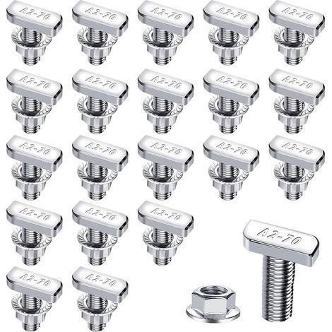 Lot de 20 vis et écrous M8 x 20 A2 70 Acier inoxydable pour rails de montage solaire PV et serre photovoltaïque