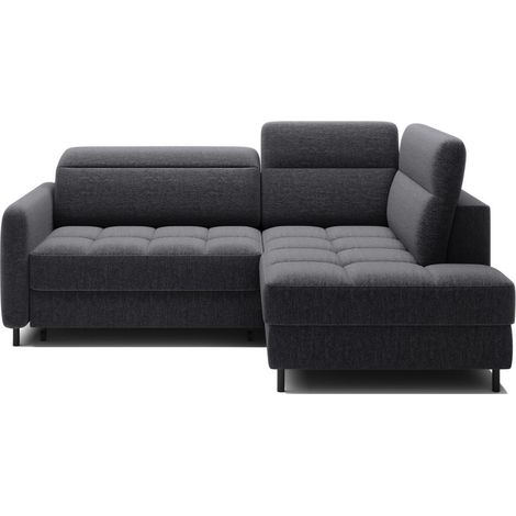 Sofá esquinero derecho convertible BARNEA 208 cm en gris oscuro de tela chenilla con almacenamiento (1/5)