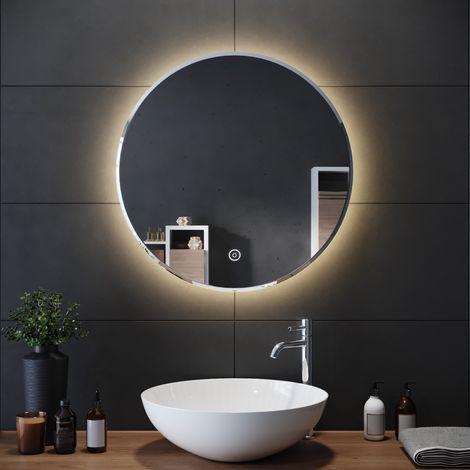 ELEGANT 600 x 600mm Modern Round Bathroom Mirror Illuminated LED Light Backlit Makeup Mirror with Touch Switch, Anti-fog, Warm White Light (2PCS)