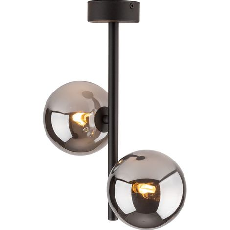 Plafonnier verre métal 2 feux G9 Gris Noir