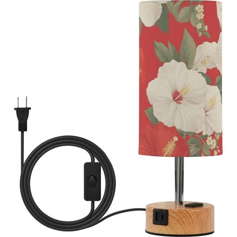 linqin Lampe de table en fleurs rouge hibiscus 3 voies à (1/5)