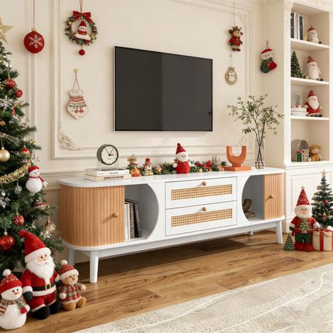 Mueble de TV de madera - NEXU - 2 puertas y 2 cajones - estilo rústico natural - mueble de salón - 170 x 39 x 46 cm