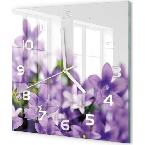 Horloge Murale Carrée Silencieuse Sans Tic-Tac Verre Trempé Design Moderne Cloches violettes 30x30 cm (1/5)
