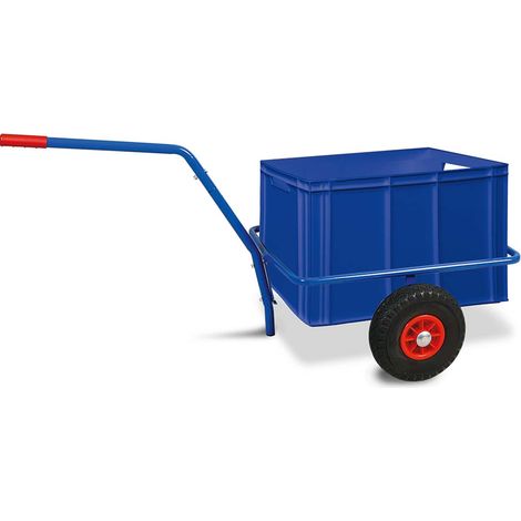 BRB Handwagen mit herausnehmbarem Kunststoffkasten 600x400x420 mm, blau, pannensichere Reifen, Tragkraft 200 kg (1/2)