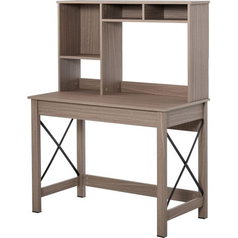 Moderner Schreibtisch/Bücherregal aus Holz mit Ablagen, großer Ablagefläche und Stauraum, 105 x 50 x 137,5 cm, hellbraune Oberfläche, für kleine Schlafzimmer