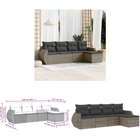 Salon de jardin 5 pcs avec coussins gris résine tressée - Ensemble Salon De Jardin - Mobilier Extérieur - Résine Tressée - Rotin Synthétique - Chaise Lounge - Home & Living (1/3)