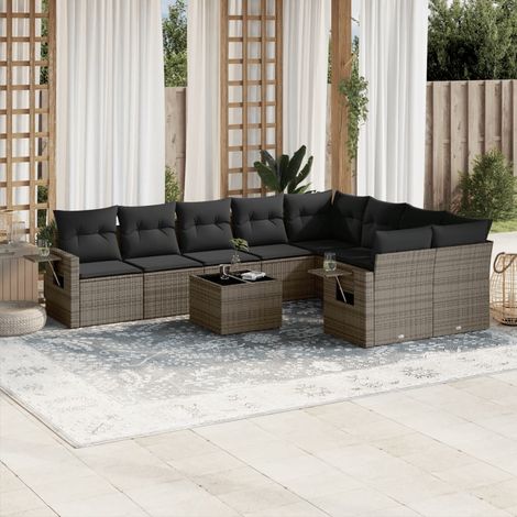 Set Divano da Giardino 10 pz con Cuscini Grigio in Polyrattan vidaXL (1/3)