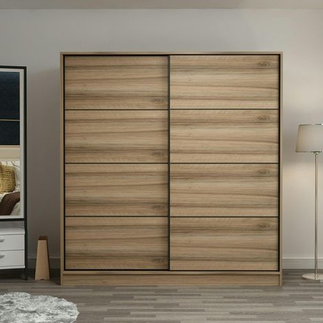 Armoire double penderie portes coulissantes, effet bois BYRON (1/5)