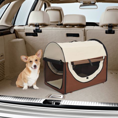 Bolsa transportadora para perros PawHut, jaula plegable y transpirable con cojín de cordero extraíble, 61 x 46 x 51 cm