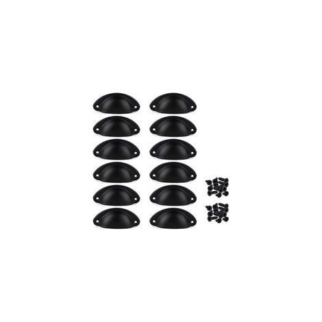 Lot de 12 Poignées de Tiroir Vintage, Poignées de Meubles Traditionnelles en Demi Lune, Poignées de Coquille pour Placard, Armoire, Commode, Noir, Vis incluses