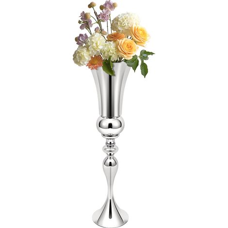 Vase en fer argenté – Hauteur 74 cm, diamètre 20 cm – Pour mariage, décoration table, centre de table – Moderne (1/5)