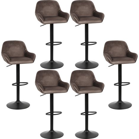 Aqrau Lot de 6 Tabourets de bar ,Tabouret en flanelle marron avec pieds en métal