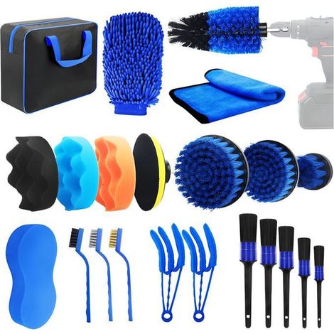 22pcs Kit Nettoyage Voiture,Kit de Brosse Nettoyage Voiture Pour L'intérieur et L'extérieur,Pinceau Detailing Auto,Sac de Rangement (1/5)