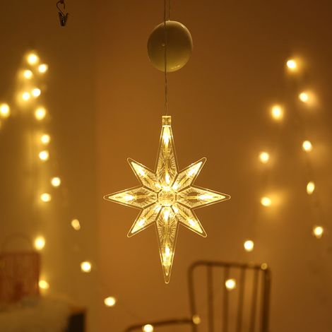 Lampe de vacances à ventouse pour fenêtre, LED, arbres de noël, cloche de cerf, étoile, guirlande suspendue, décoration murale (1/5)