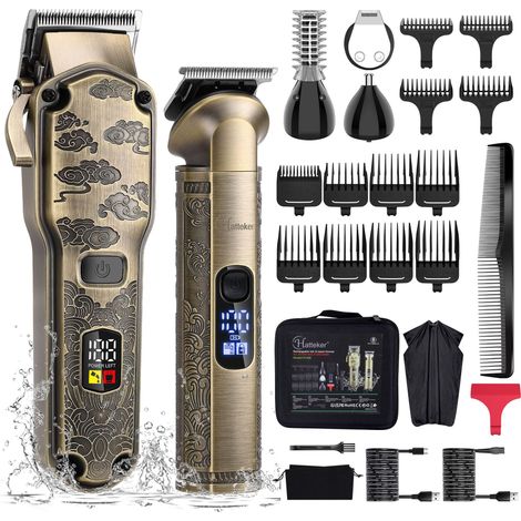 Set tagliacapelli professionale per uomo, tagliacapelli e barba, tagliacapelli lavabile, kit di manutenzione senza fili, tagliacapelli per naso e corpo, set tagliacapelli e barba