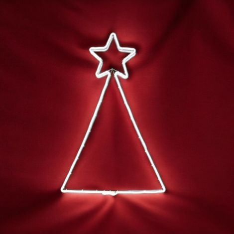 Albero di natale led bianco bifacciale con neon flex 360 luci trasformatore 31vdc cavo 5 metri dimensioni l60xh89 cm ip44 norme ce