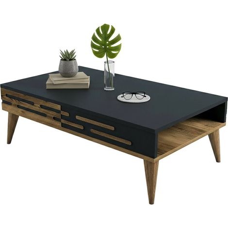 Dmora - Tavolino da salotto Saiph, Tavolo basso da caffè, Portariviste per divano, Ripiano da soggiorno, 105x35h60 cm, Noce e Antracite, con imballo rinforzato, con imballo rinforzato