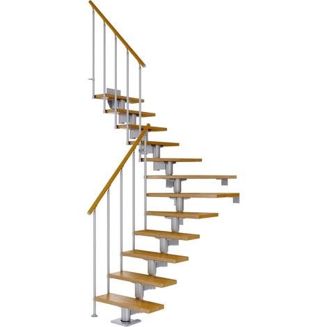 Dolle Mittelholmtreppe Cork Eiche, lackiert 1/4 gewendelt 79 cm breit für GH 278 – 337 cm UK Metall Perlgrau mit Geländer