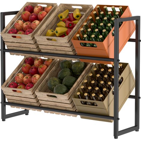 Wolketon Scaffale per casse di bevande 105x32x85 cm Scaffale portaoggetti solido in metallo nero per cantina o cucina 2 pezzi (1/5)