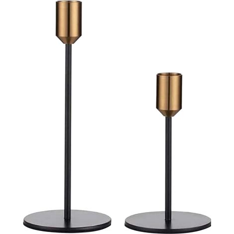 Lot de 2 bougeoirs en métal noir antique, design moderne et épuré, parfaits pour la décoration de la maison ou d'un mariage. (1/5)