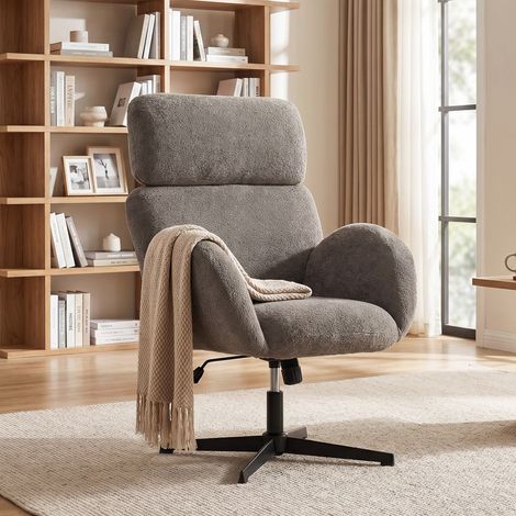 Fauteuil de bureau gris pivotant hauteur réglable basculant haut dossier revêtement velours (1/5)