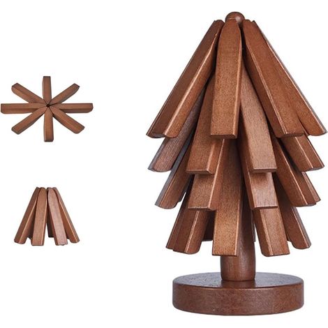 Ensemble en bois pour art arboricole, ensemble de dessous de pot en bambou, dessous de pot pliables en forme d'arbre, sous-verres rembourrés en bois de noyer (4 pièces) (1/5)
