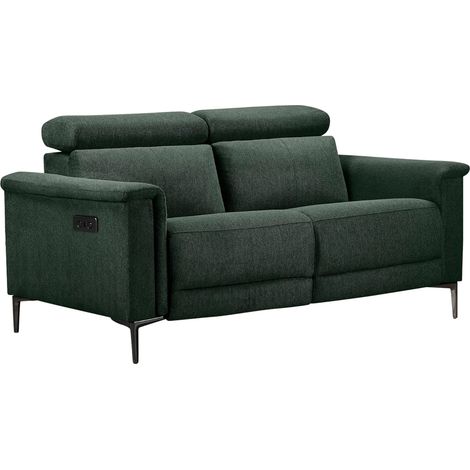 Lund-Canapé 2 places avec 1 fauteuil inclinable électrique en tissu vert foncé (1/5)