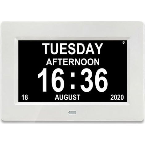 Horloge numérique calendrier avec jour et date pour personnes âgées, pendule mémoire pour seniors, grand écran (1/5)