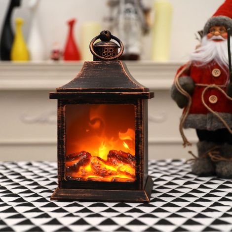 Simulierte LED-Kaminlaterne, USB- und batteriebetriebenes flammenloses Licht mit Emulationsflammen-Tischdekorationslampe, Kupfer-Kaminornament für die Dekoration zu Hause, gemütlicher Holzofen
