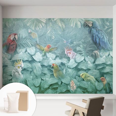 Papier peint intissé décoratif avec colle pour salon chambre et bureau Installation rapide Oiseaux exotiques 152x104 cm (1/5)